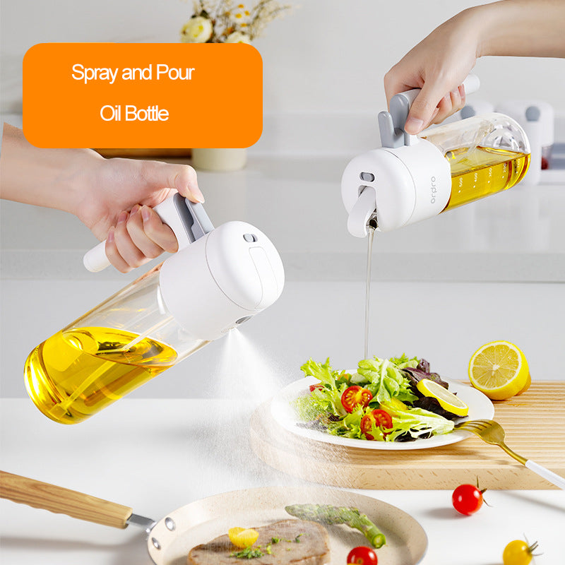 2-in-1 Spray & Pour Oil Bottle - Auto-Open Lid, High Borosilicate Glass, Non-Drip Design | Multi-Purpose for Oil, Vinegar, Soy Sauce | All-in-One Home Kitchen Tool
